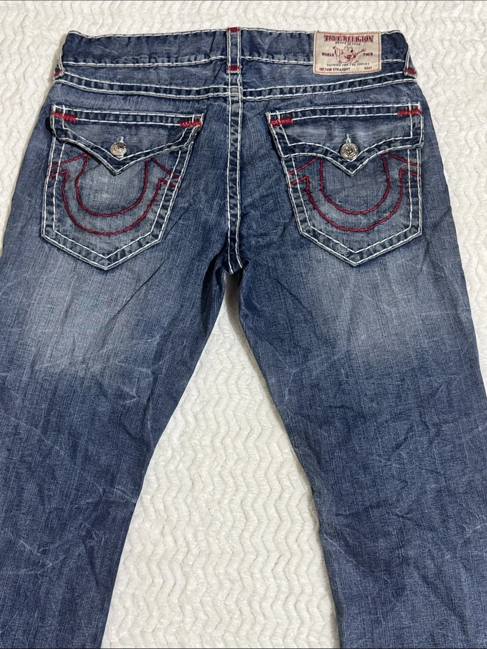 True Religion Jeans Vintage Straight Relaxed Mens 36 Blue Red Stitch